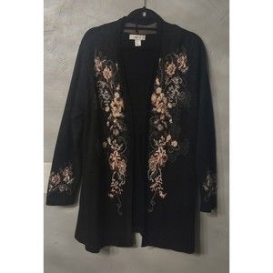 CJ Banks Cardigan Open, Size XS, Cotton And Rayón, Embroidery , Cute, Excellent